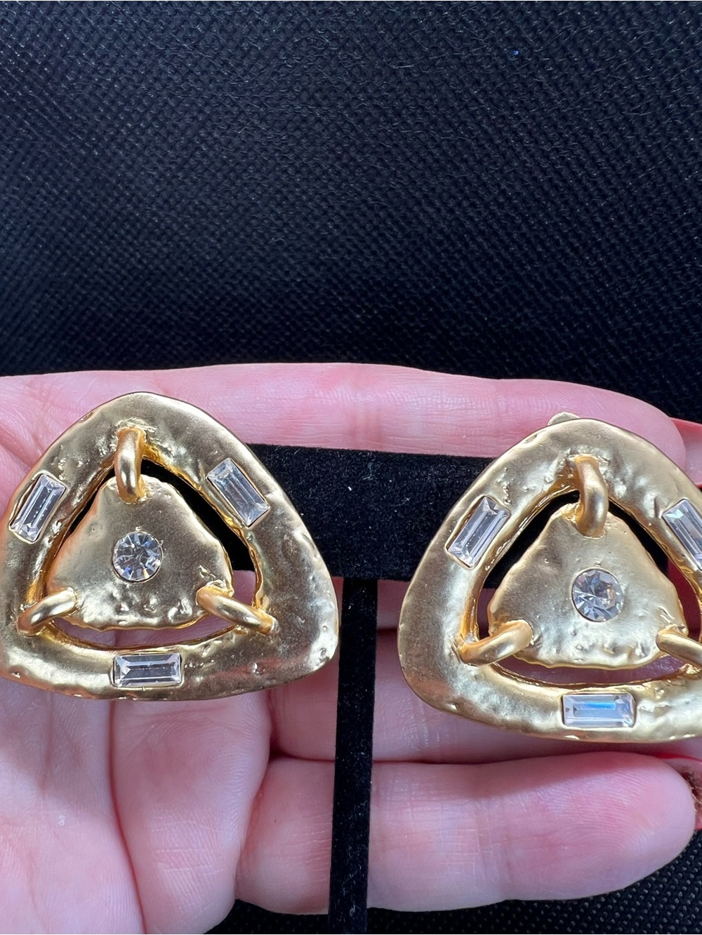 Vintage 80-90’ Era Gold Triangle Crystal Earrings - Elegant Women’s Jewelry